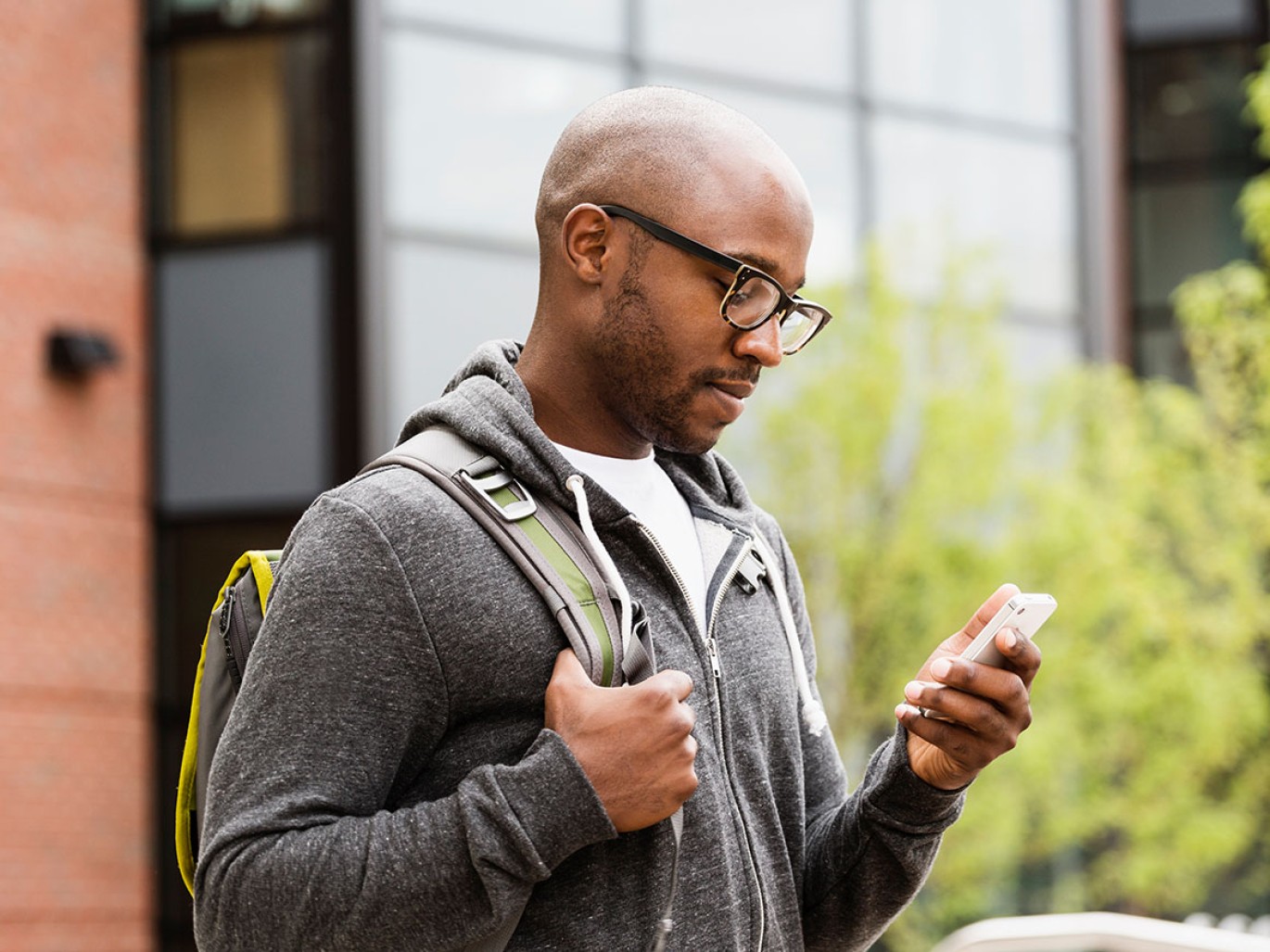 Student looking at phone