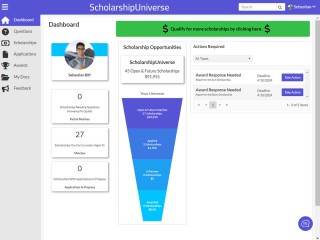 Scholarship Universe dashboard screen